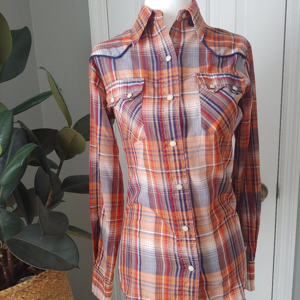 70s 80s VTG Western Plaid Button Down